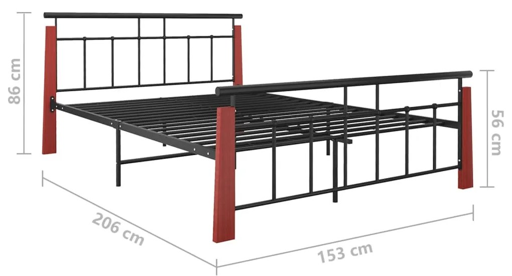 Πλαίσιο Κρεβατιού 140 x 200 εκ. Μέταλλο/Μασίφ Ξύλο Δρυός - Μαύρο