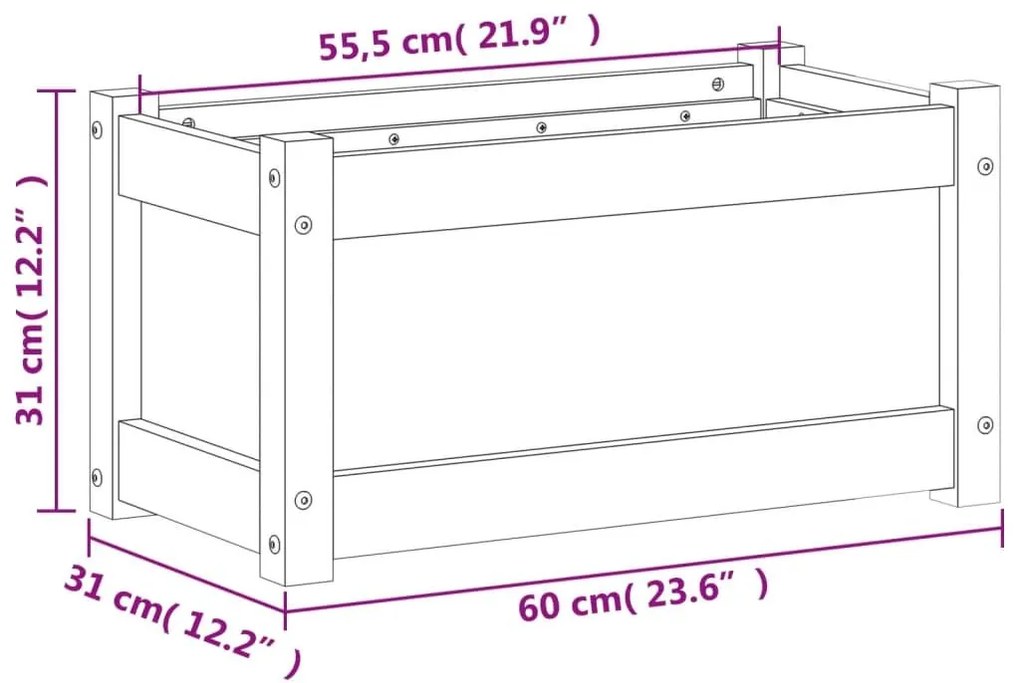 Ζαρντινιέρα Λευκή 60 x 31 x 31 εκ. από Μασίφ Ξύλο Πεύκου - Λευκό