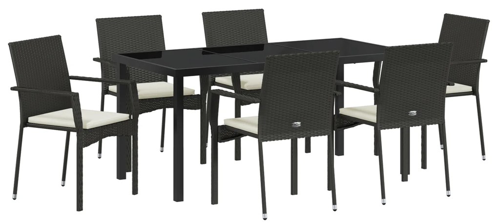 vidaXL Σετ Καρεκλών Κήπου με μαξιλάρι 7 pcs Μαύρο 160 x 80 x 73 εκ