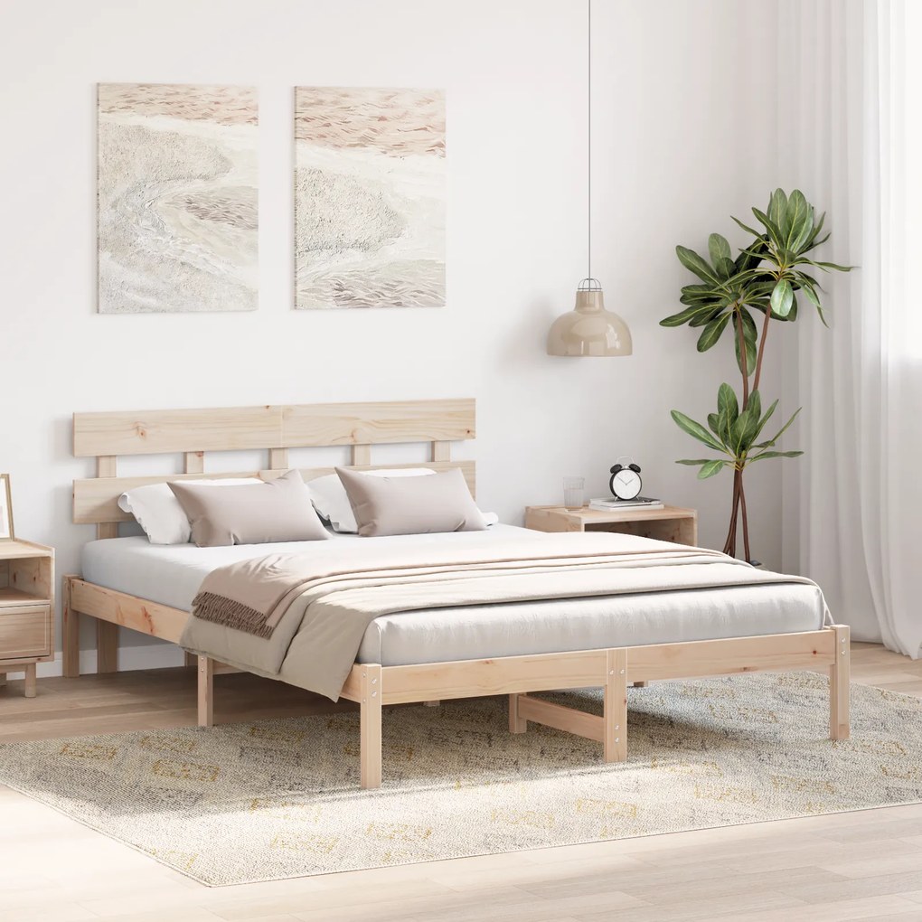 vidaXL Κρεβάτι με Κεφαλάρι 150x200 εκ Μασίφ Ξύλο Πεύκου