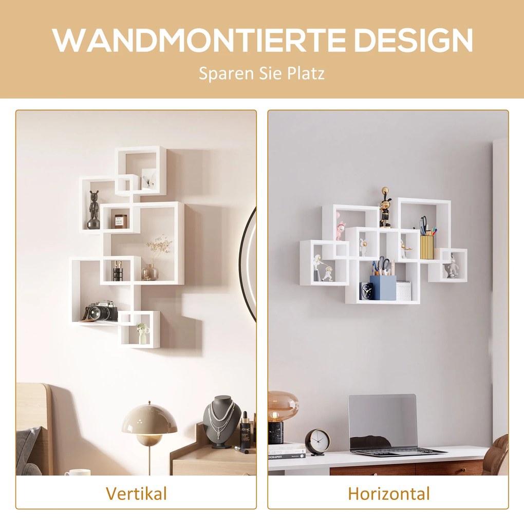 HOMCOM Ράφι τοίχου, αιωρούμενο ράφι, 5 ράφια, μασίφ ξύλο, λευκό