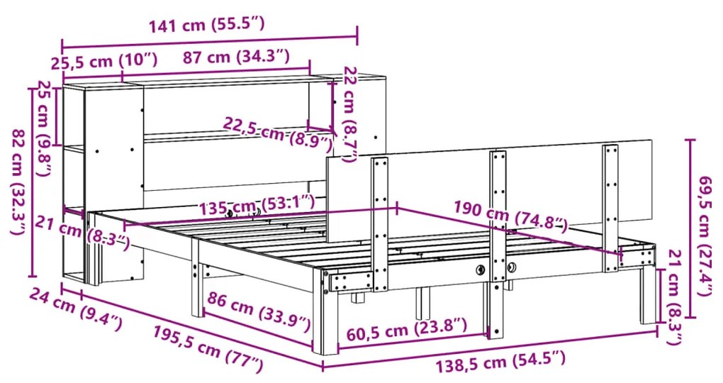 ΚΡΕΒΑΤΙ ΒΙΒΛΙΟΘΗΚΗ ΧΩΡΙΣ ΣΤΡΩΜΑ ΛΕΥΚΟ 135X190 ΕΚ ΜΑΣΙΦ ΠΕΥΚΟ 3322627