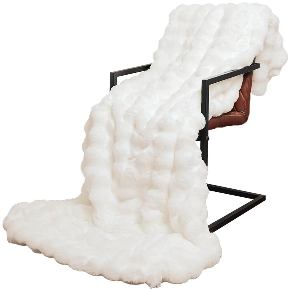 vidaXL Ψεύτικη κουβέρτα από κουνέλι Λευκό 150 x 220 cm Πολυεστέρας