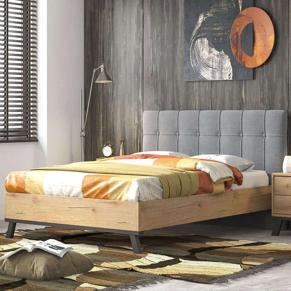 Κρεβάτι Nο75 160x200x111cm Light Grey-Honey Υπέρδιπλo