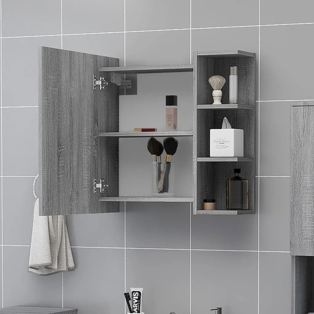 Ντουλάπι Καθρέπτης Μπάνιου Γκρι Sonoma 62,5x20,5x64 εκ Επ. Ξύλο - Γκρι