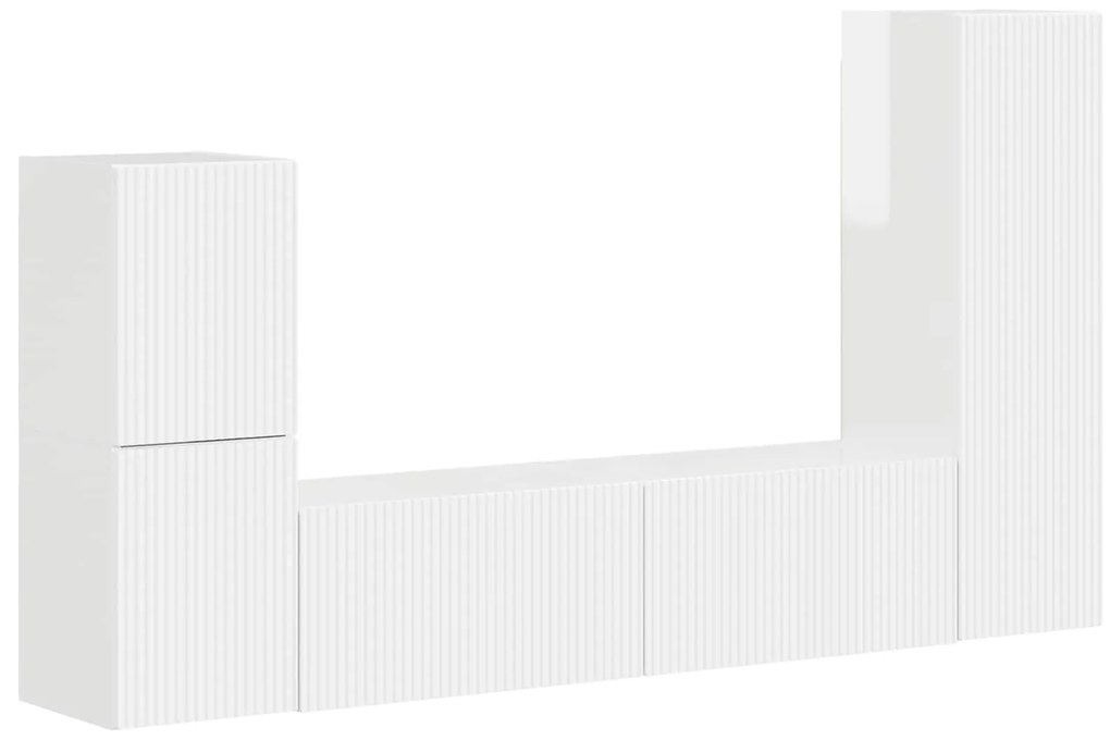 vidaXL Σετ επίπλου τηλεόρασης Επιτοίχιο 4 pcs Υψηλής γυαλάδας λευκό