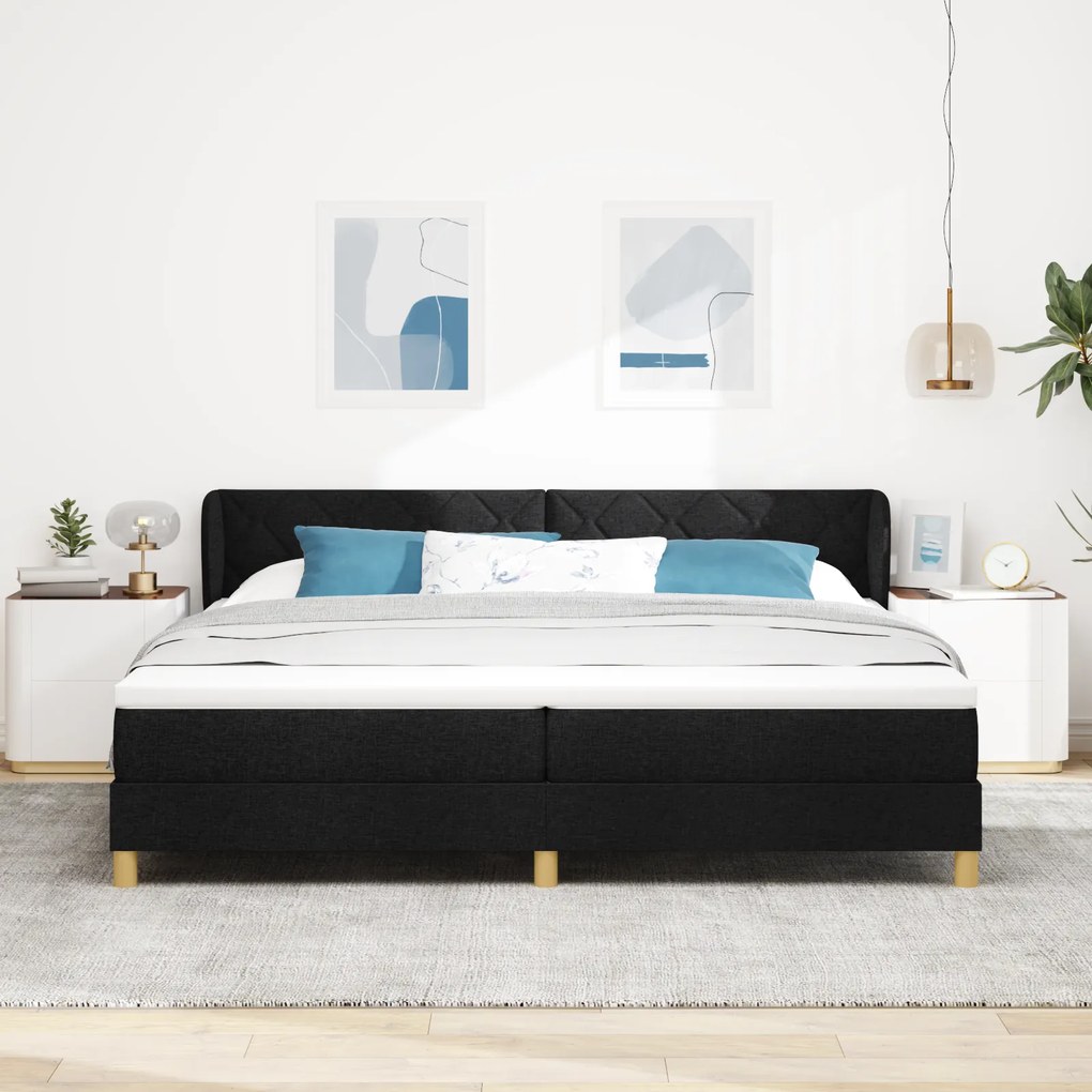 vidaXL κρεβάτι Box Spring με στρώμα - Μαύρο, 200x200 εκ, Υφασμάτινο