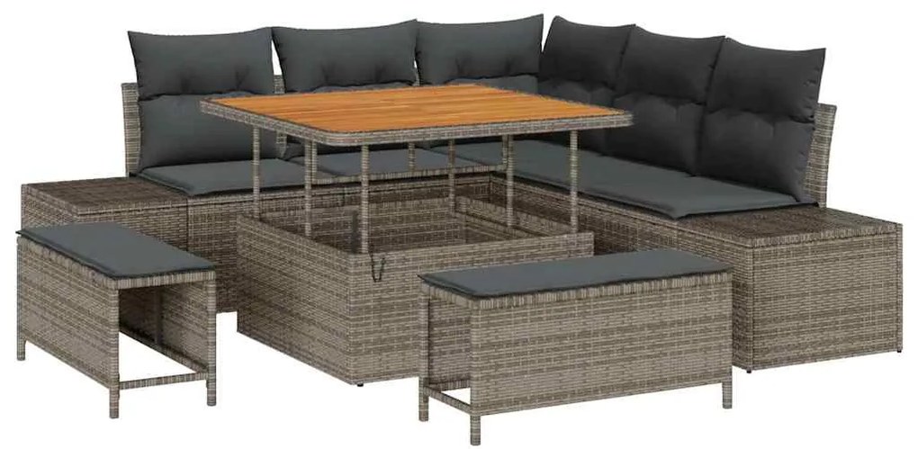 vidaXL Σετ Καναπέ Κήπου με αποθήκευση 8 pcs Γκρι Πολυ ράταν