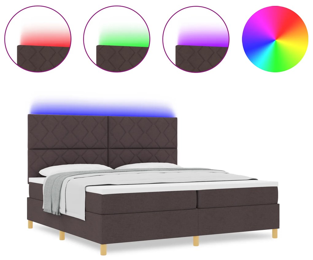 vidaXL Κρεβάτι τύπου Box Spring με Στρώμα & LED Σκούρο Καφέ 200x200 cm Ύφασμα