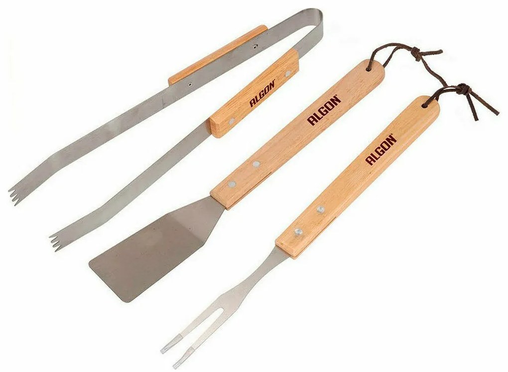 Σκεύη για Μπάρμπεκιου Algon Ξύλο x18 (3 Τεμάχια)