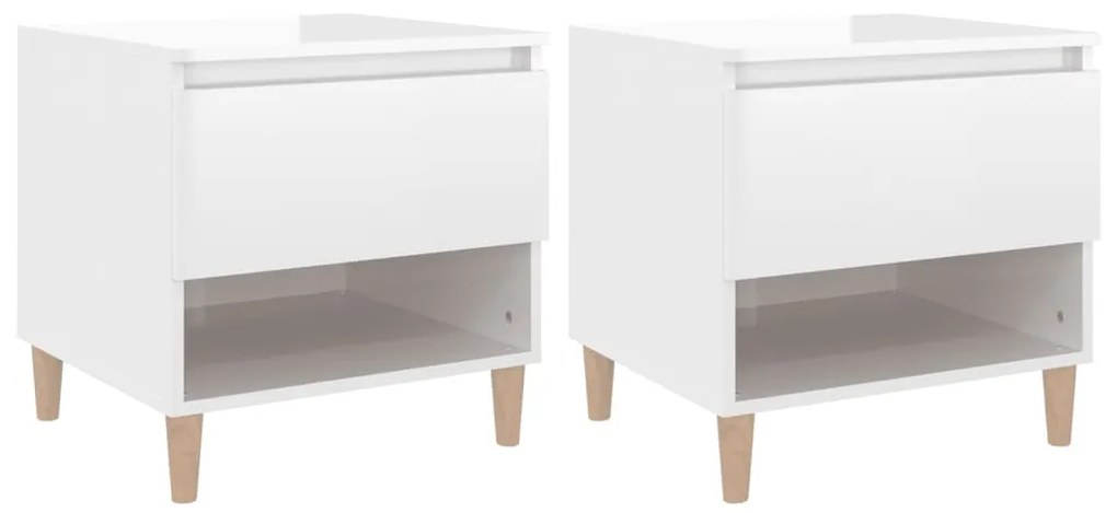 vidaXL Κομοδίνα 2 τεμ. Γυαλ.Λευκό 50x46x50 εκ. από Επεξεργασμένο Ξύλο