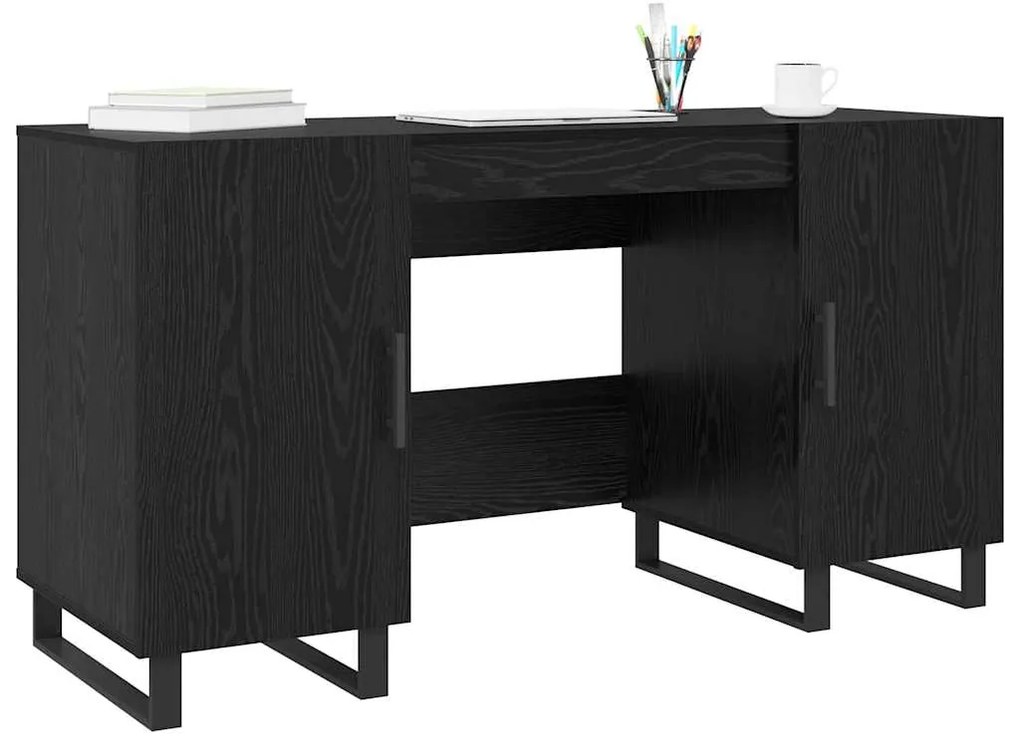 vidaXL Γραφείο με ράφι Μαύρη δρυς 140 x 50 x 75 εκ. Επεξεργασμένο ξύλο