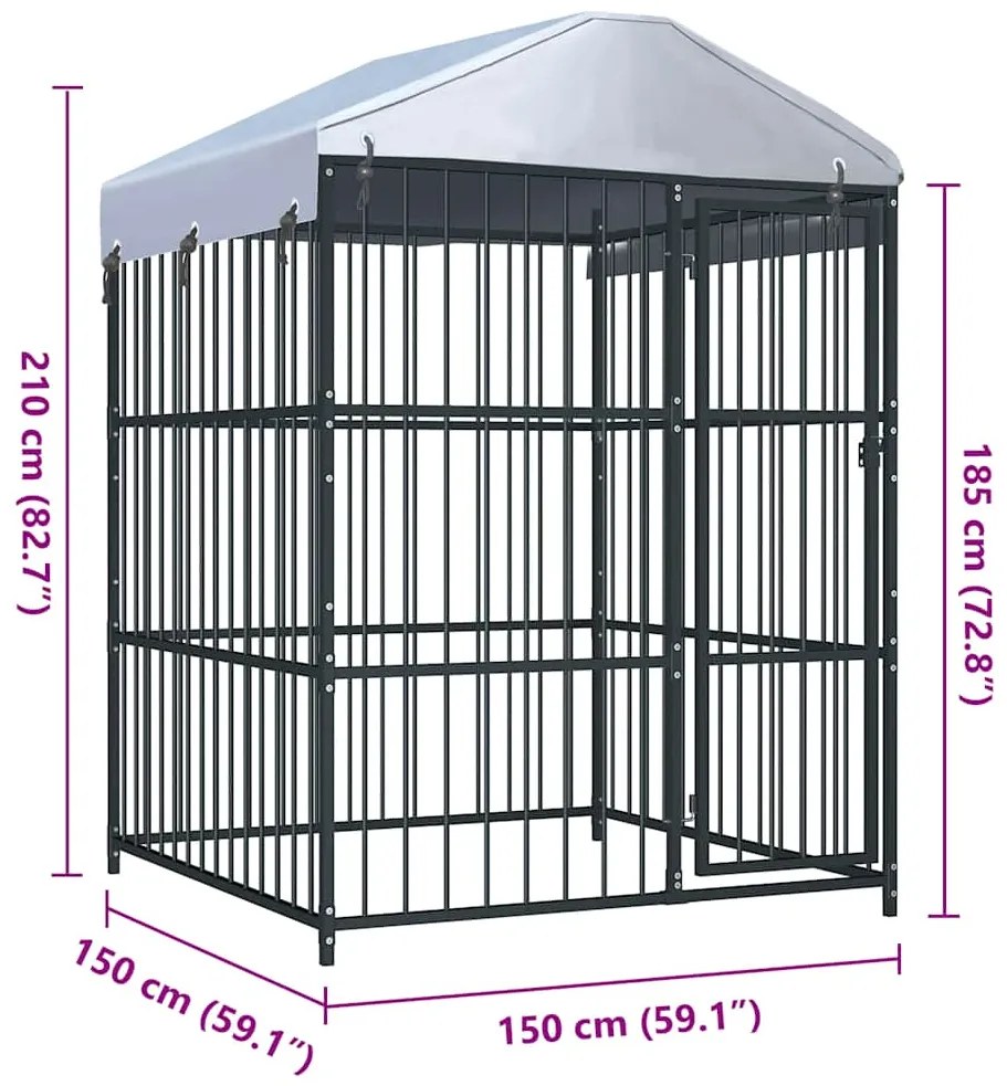 vidaXL Κλουβί Σκύλου Εξωτερικού Χώρου 150 x 150 x 210 εκ. με Στέγαστρο