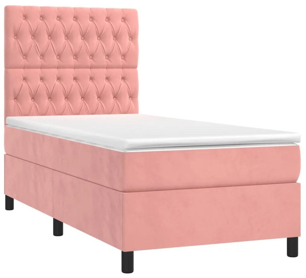 vidaXL Κρεβάτι Boxspring με Στρώμα Ροζ 90x190 εκ. Βελούδινο