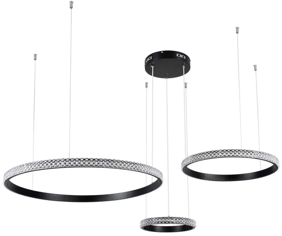 Φωτιστικό Οροφής Diamond Trio 61142 Led 100W Φ25-40-60cm Black GloboStar Αλουμίνιο