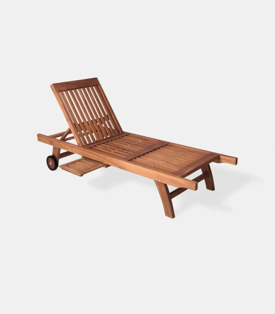 Ξαπλώστρα παραλίας ξύλινη Teak 200x65x35cm με ρόδες ΟΜΠΙ