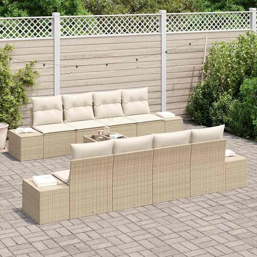 vidaXL Σετ Καναπέ Κήπου με μαξιλάρι 7 pcs Μπεζ, Κρέμα 55 x 55 x 37 εκ