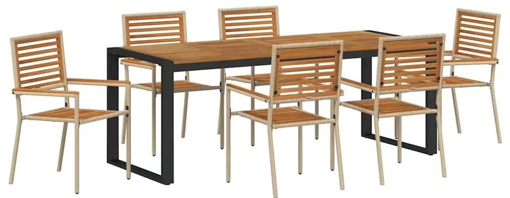 vidaXL Σέτ φαγητού για κήπο 7 pcs Μπεζ και καφέ συνθετικό ρατάν