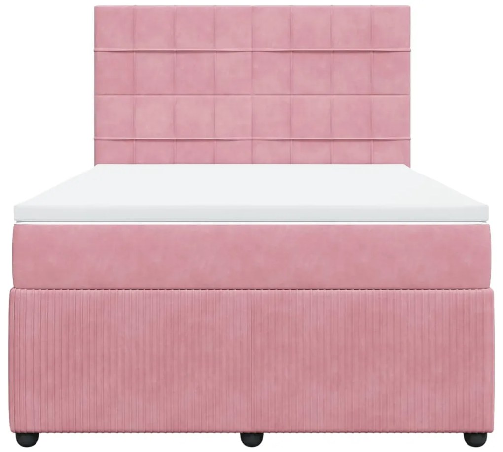 vidaXL Κρεβάτι Boxspring με Στρώμα Ροζ 140x200 εκ. Βελούδινο