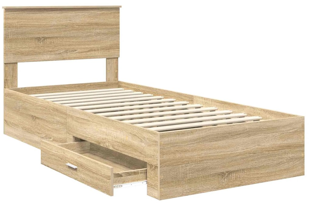 vidaXL Σκελετός Κρεβατιού Σονομά Δρύινο και Ασημί 75 x 190 cm