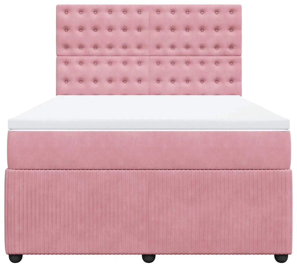 vidaXL Κρεβάτι Boxspring με Στρώμα Ροζ 140x190 εκ. Βελούδινο