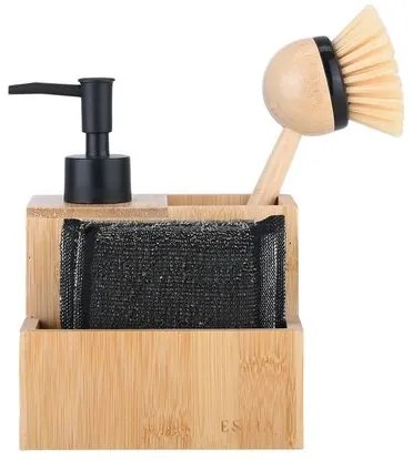 Estia Δοχείο Υγρού Πιάτων Bamboo Essentials Με Σφουγγάρια Και Βούρτσα 02-31947