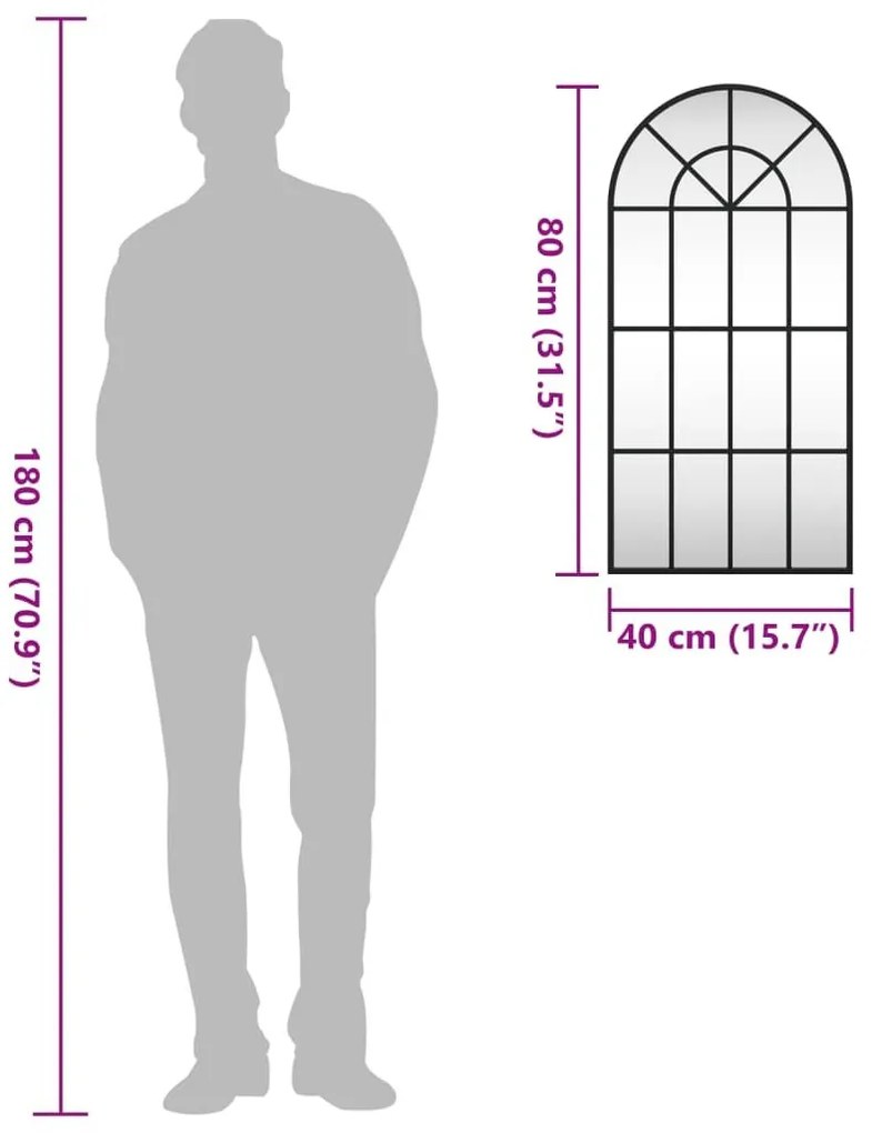 Καθρέφτης Τοίχου Αψίδα Μαύρος 40 x 80 εκ. από Σίδερο - Μαύρο