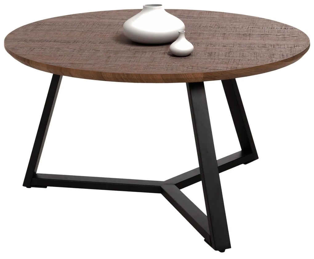 Τραπέζι Σαλονιού Rocket Στρογγυλό MDF Walnut-Μαύρη Σαγρέ Βάση Φ80x42Υ εκ. 80x80x42 εκ.