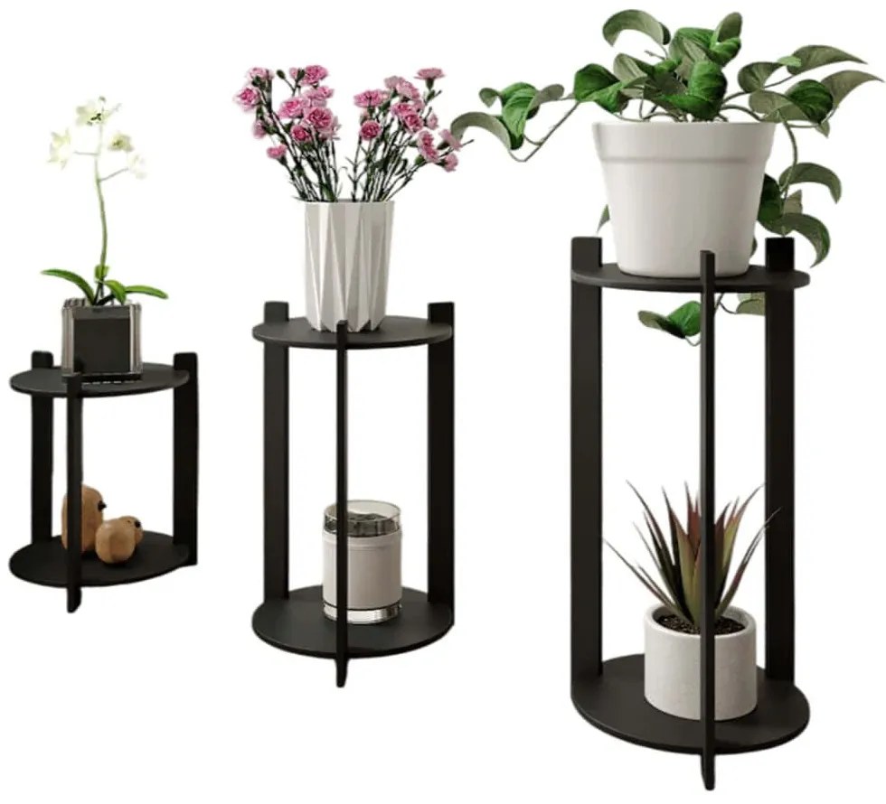 Ανθοστήλη Round (Σετ 3Τμχ) 282PTR1301 23x23x30/40/50cm Black Hanah Home Mdf,Ξύλο