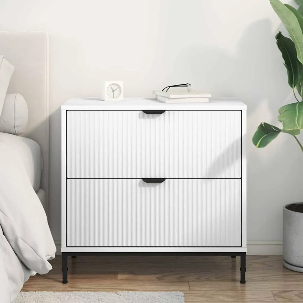 vidaXL Κομοδίνο με συρτάρι Λευκό 63.5 x 36 x 61 εκ Επεξεργασμένο ξύλο