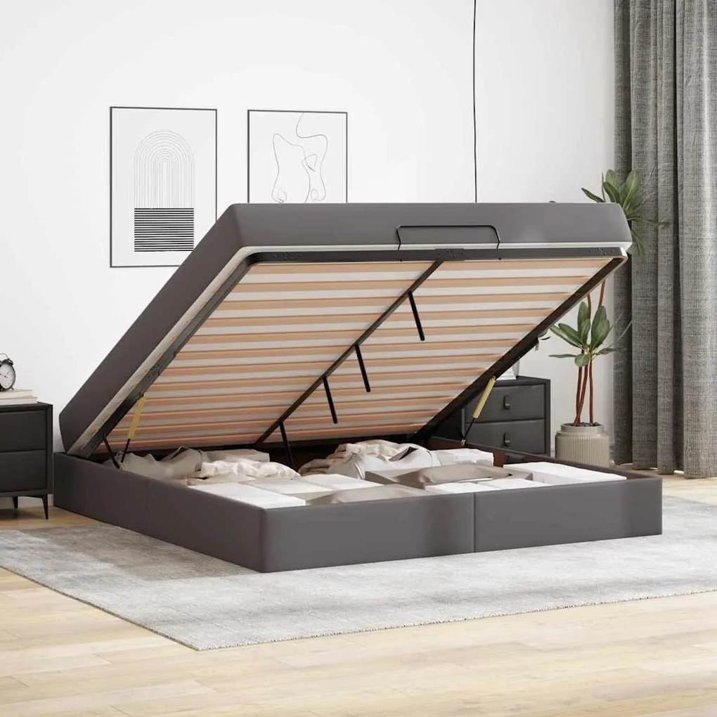 vidaXL Σκελετός κρεβατιού με στρώμα Γκρι 180 x 200 cm Τεχνητό δέρμα