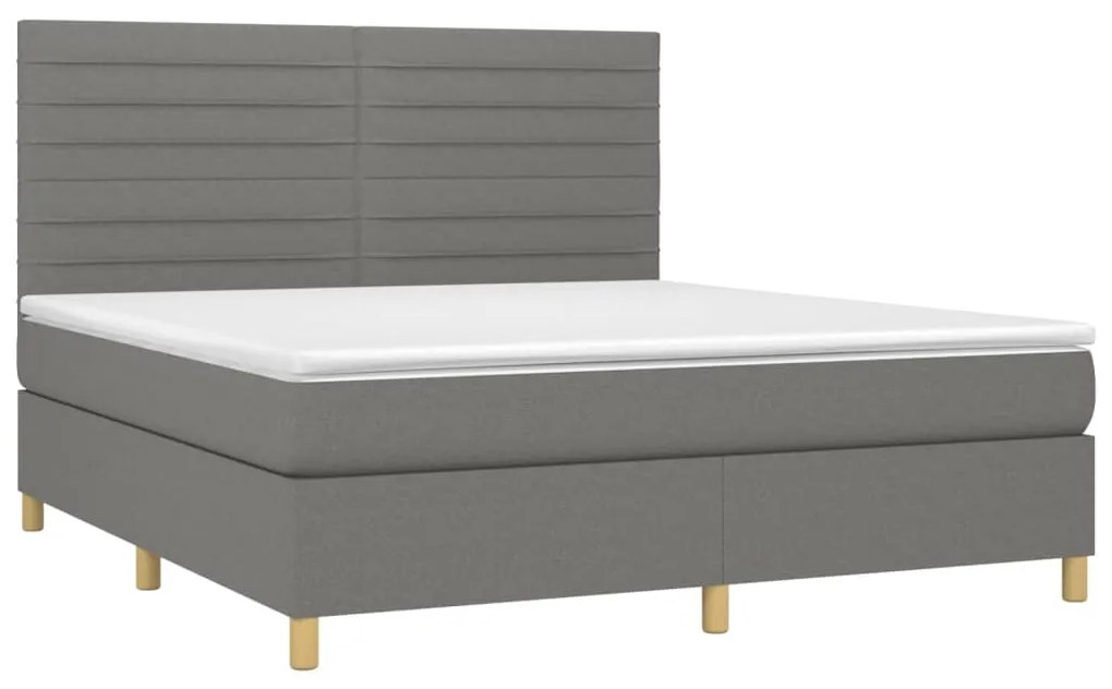 vidaXL Κρεβάτι Boxspring με Στρώμα &amp; LED Σκ.Γκρι 160x200 εκ Υφασμάτινο