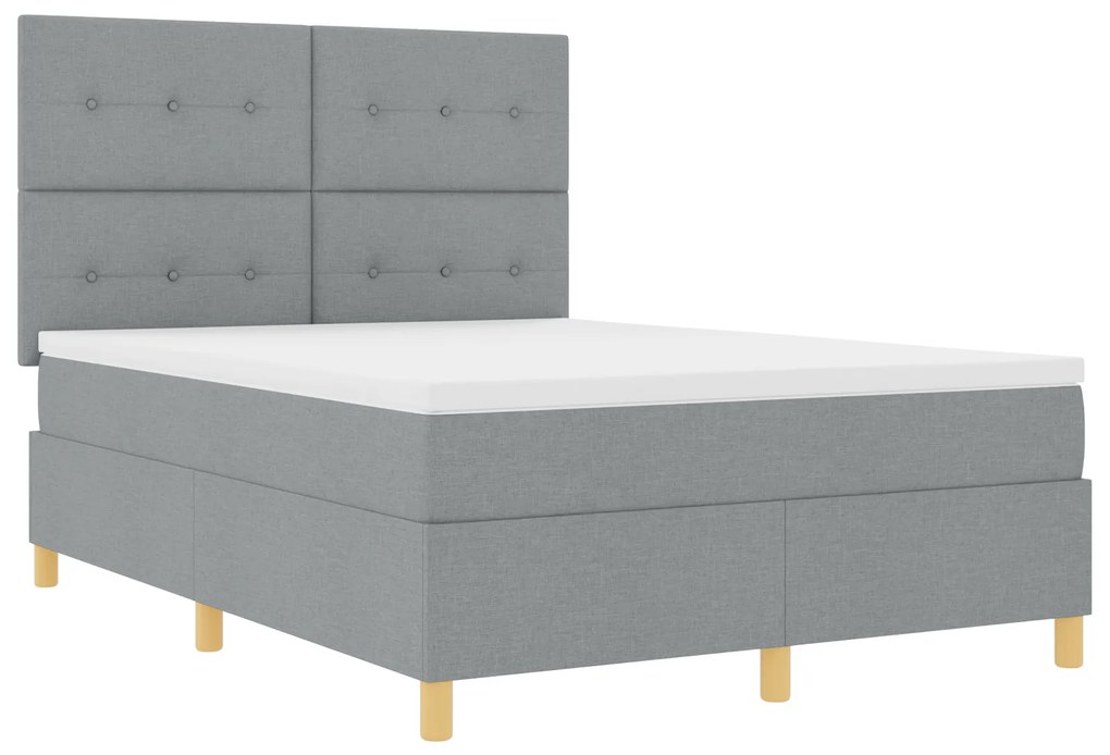 vidaXL Κρεβάτι Box Spring με Στρώμα & LED Φως Γκρι 140x200 εκ Ύφασμα