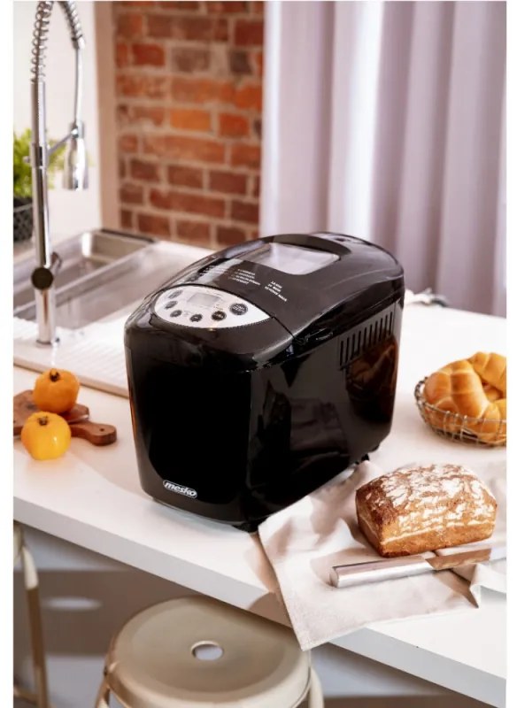 Mesko MS 6022 αρτοπαρασκευαστής, 1/1,5 kg, 850 W, 15 προγράμματα, οθόνη LCD, διπλός αναδευτήρας, κινητό καλάθι, Μαύρο