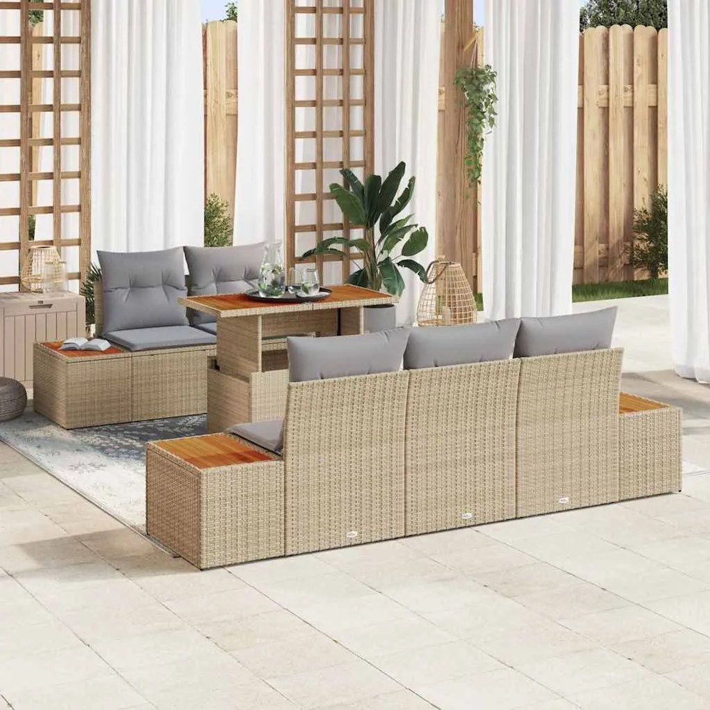 vidaXL Σετ Καναπέ Κήπου με αποθήκευση 6 pcs Μπεζ Πολυ ράταν