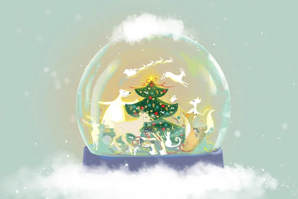 Εικόνα  στολισμένο Χριστουγεννιάτικο δέντρο σε μια χιονοστιβάδα - 60x40