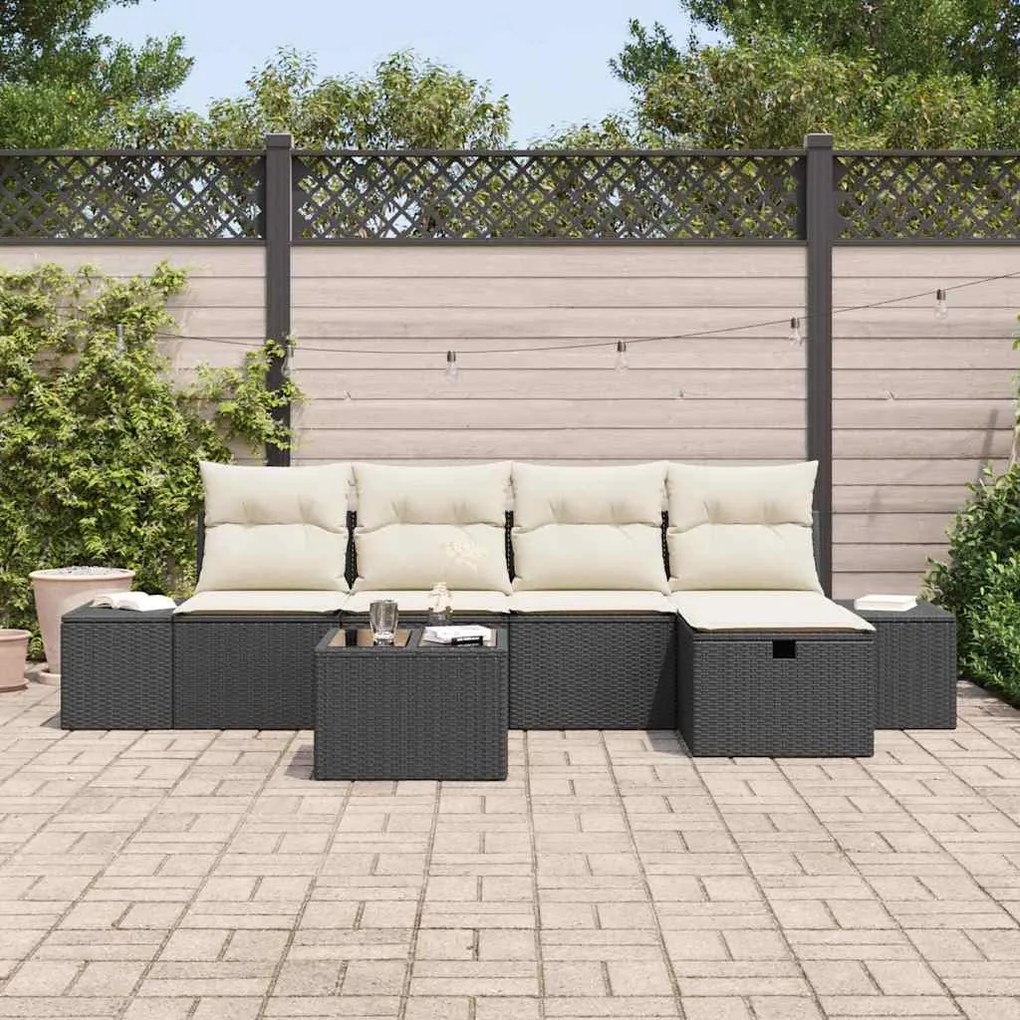vidaXL Σετ Καναπέ Κήπου με μαξιλάρι 6 pcs Μαύρο Πολυ ράταν