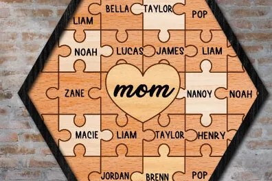 Σετ των 2 Intra απο ξύλο plywood 3mm-4mm πάχος – Εξατομικευμένη πινακίδα παζλ για τη γιορτή της μητέρας Δίασταση  20x20 cm INTRAFABR-65658965