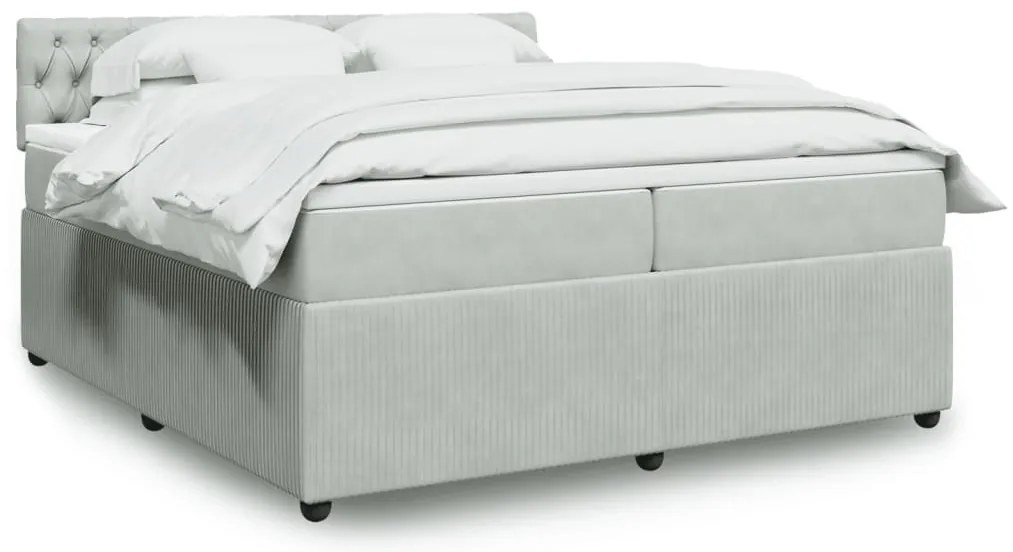vidaXL Κρεβάτι Boxspring με Στρώμα Ανοιχτό Γκρι 200x200 εκ. Βελούδινο