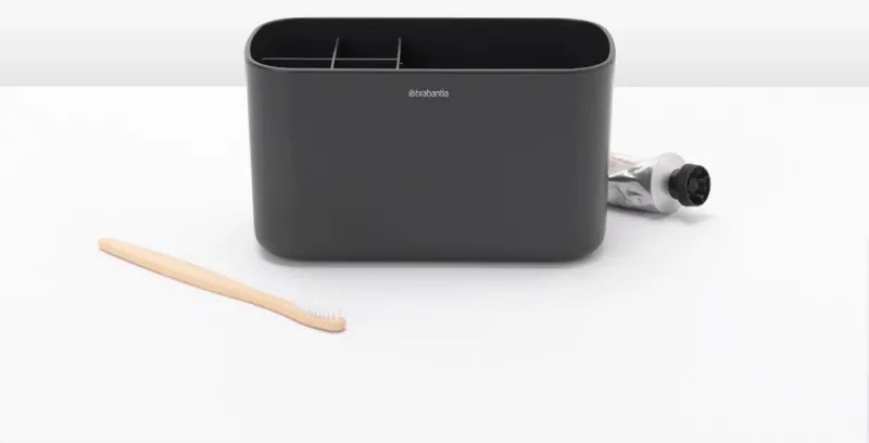 Κουτί αξεσουάρ μπάνιου Brabantia ReNew 1003493, Ανθεκτικό στη διάβρωση, Εσωτερικό διαχωριστικό, Αντιολισθητική βάση, Σκούρο γκρι