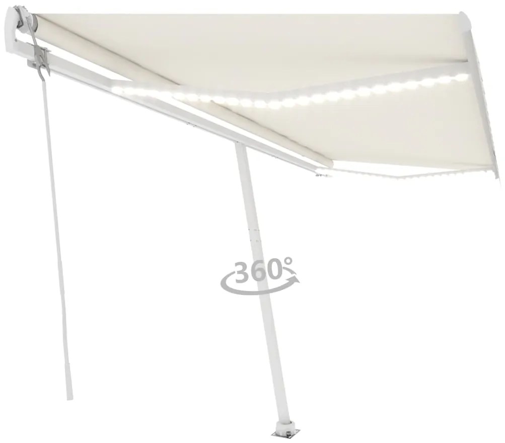 vidaXL Τέντα Αυτόματη με LED &amp; Αισθητήρα Ανέμου Κρεμ 500 x 300 εκ.