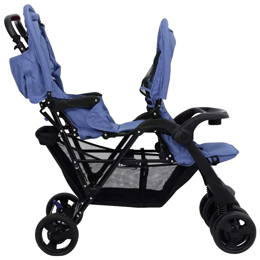 vidaXL Καρότσι Διδύμων Ναυτικό Μπλε Ατσάλινο