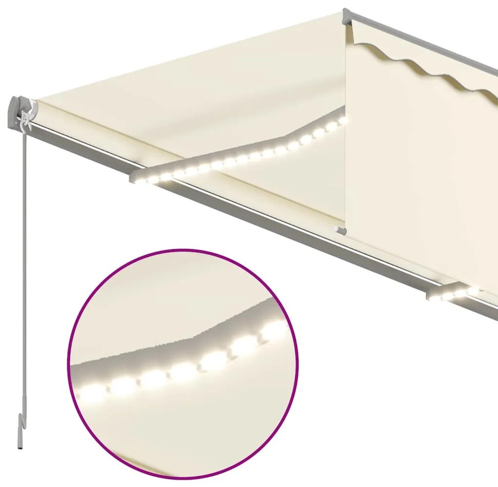 vidaXL Τέντα Συρόμενη Χειροκίνητη με Σκίαστρο & LED Κρεμ 3,5 x 2,5 μ.