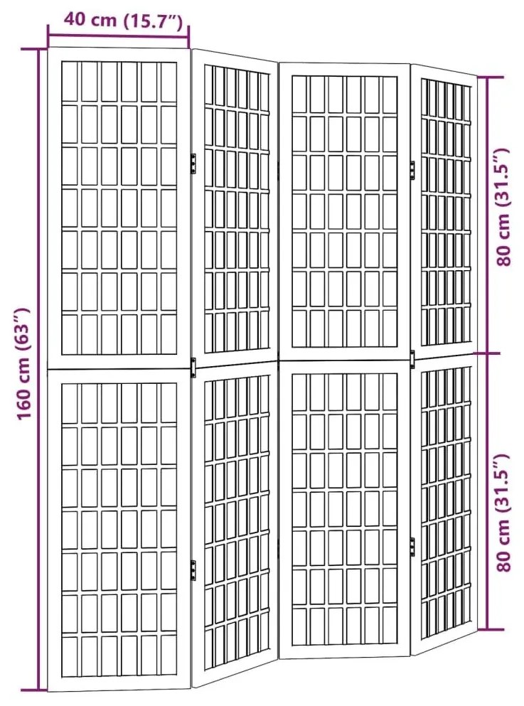Διαχωριστικό Χώρου με 4 Πάνελ Λευκό από Μασίφ Ξύλο Παυλώνιας - Λευκό