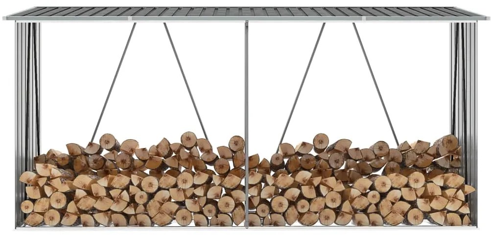 vidaXL Υπόστεγο Αποθήκευσης Ξύλων Κήπου Γκρι 330x84x152 εκ. Ατσάλι