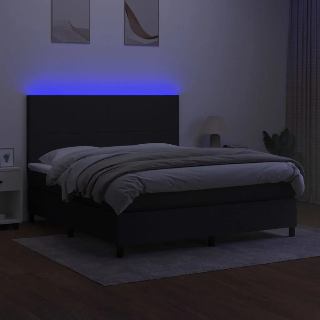 vidaXL Κρεβάτι Boxspring με Στρώμα & LED Μαύρο 160x200 εκ. Υφασμάτινο