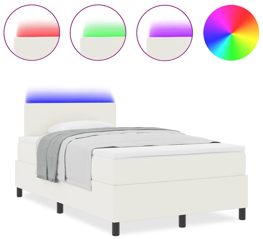 vidaXL Κρεβάτι με Σπαστή Βάση με Στρώμα & LED Λευκό 120x200 εκ Βελούδινο Ύφασμα