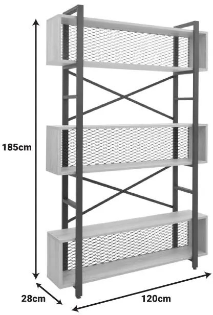 Βιβλιοθήκη Fifer oak - μαύρο 120x28x185 εκ. 120x28x185 εκ.