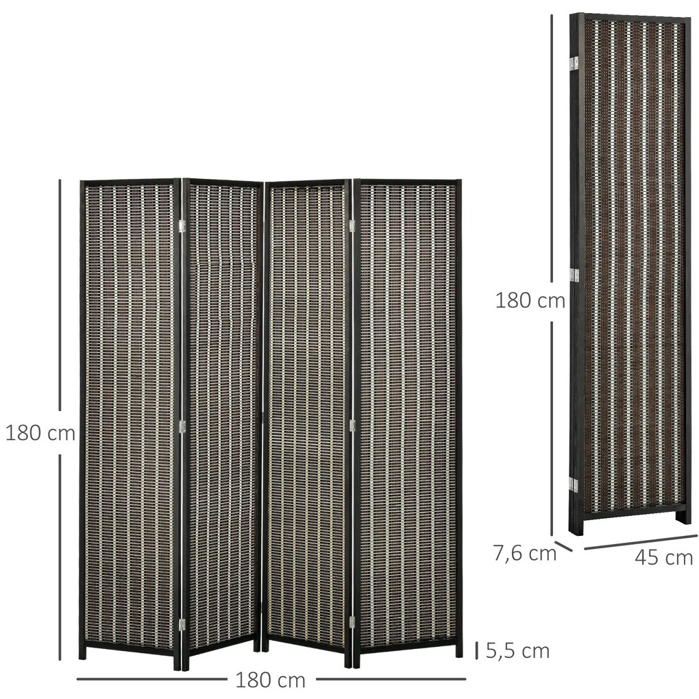 HOMCOM Διαχωριστικό Δωματίου, πτυσσόμενο, Ξύλο πεύκου/Μπαμπού, 180 x 180 cm, Καφέ/Μαύρο