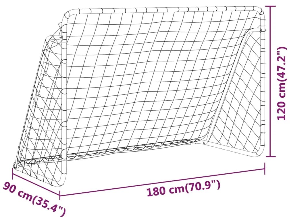 vidaXL Τέρμα Ποδοσφαίρου με Δίχτυ Λευκό 180 x 90 x 120 εκ. Ατσάλινο